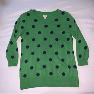 J Crew Green and Navy Polka Dot Sweater